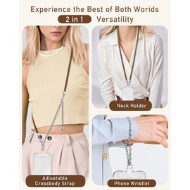 WaiYukllic Phone Lanyard,Adjustable Phone Lanyard Crossbody Phone Chain Braided Leather Neck Strap with Metal Phone Chain(Red+Silver)