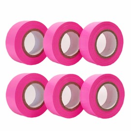 TABANDTAB 6 Pack Flagging Tape Assorted Colors, Non-Adhesive Plastic Ribbon Neon Color,1inch*600ft, Survey Tape for Tree Marking, Hunting, Boundaries and Hazardous Areas,Trail Marking (Pink)