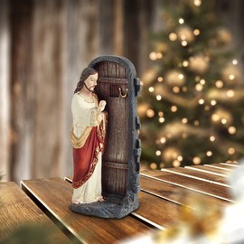 PlentifulHome Jesus Knocking at The Door Figurine, St Joseph Statue, Figuras Religiosas Catolicas- Renaissance Collection, Religious Décor Gifts (5.12'' Tall Resin)