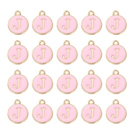 MECCANIXITY 36pcs Pendants Letter Charm Initial Charm Double Sided Enamel Alphabet J for DIY Necklace Bracelet Earrings Jewelry Making Gold & Pink