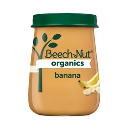 Beech-Nut Organic Baby Food Jars, Organic Banana Puree, Stage 2 Baby Food for Babies 6 Months and Up, Non-GMO, 4oz Glass Jars, 10ct