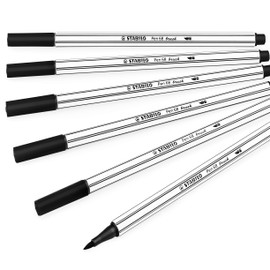 STABILO - Premium Fibre-Tip Pen with Brush Tip Pen 68 brush - Wallet of 6 - Black