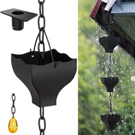 Rifachua 8.5ft Black Rain Chain for Gutters Downspouts Outside, Rain Chains Black Cups Barrel, Functional and Decorative Replacement for Gutter Downspouts