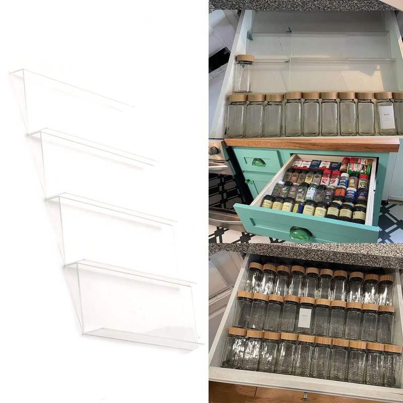 AyeVision Set of 4 Spice Jars Rack Plastic Drawer Organizer