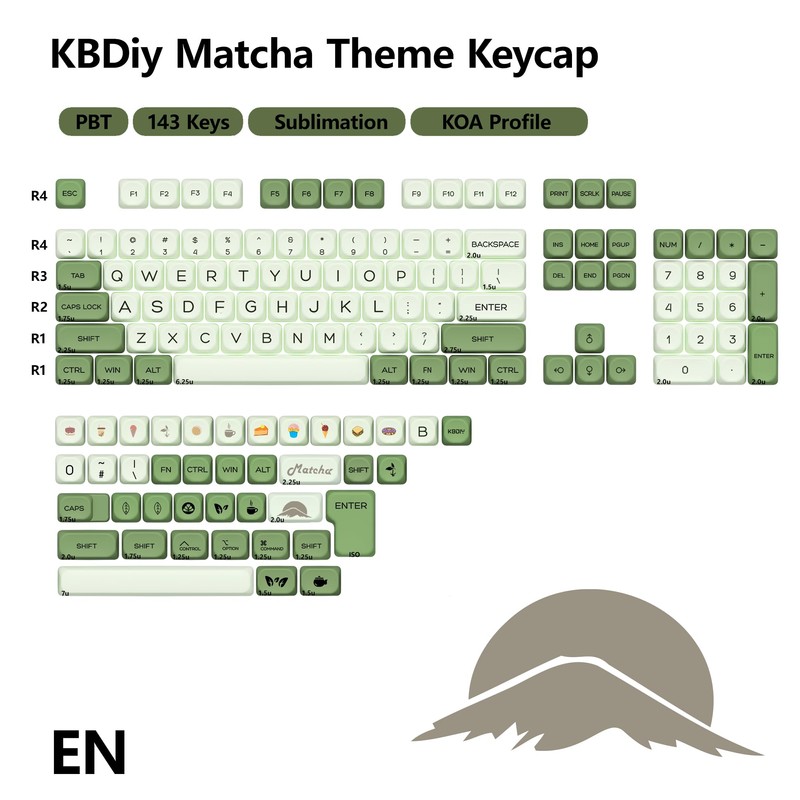 YMKPVR KBDiy Matcha KOA Profile Keycaps 60 75 100 Percent,Dye-Sublimation