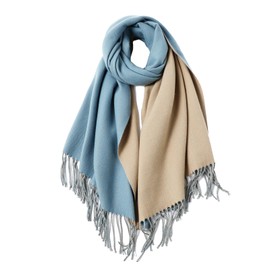 maamgic Womens Cashmere Feel Scarf Large Pashmina Shawls and Wraps Light Blanket Scarf for Evening Dress Warm Daily Travel Office Blue and Apricot