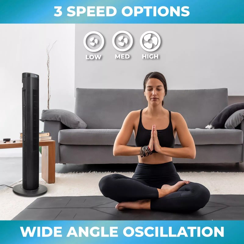 Comfort Zone 40" 3-Speed Oscillating Portable Tower Fan with Remote,