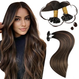 Moresoo Real Hair Bondings Ombre 20 Inches / 50 cm Hot Fusion Bonding Hair Extensions Balayage Remy Keratin Bondings Extensions #2/6/2 Darkest Brown with Medium Brown U-Tip Hair Extensions, 50 g / Pack