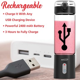 Brentwood 50-Watt 17-Oz. Portable Battery-Operated USB-Chargeable Glass Blender (Black)