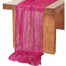MODFUNS Gauze Cheesecloth Table Runner Hot Pink Table Runners 10FT Cotton Linen Table Runner Fuchsia Rustic Runners for Dining Tables Gauze Cheese Clothes Boho Centerpieces Wedding for Reception