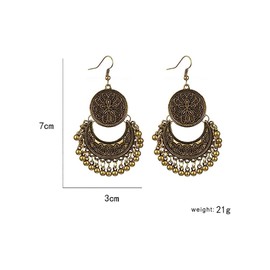 Boho Round Disc Flower Crescent Moon Beaded Ball Tassel Long Dangle Drop Earrings for Women Girls Bohemian Bali Vintage Chandelier Indian U Shaped Hook Dangling Hanging Trendy Jewelry Gifts (Gold)