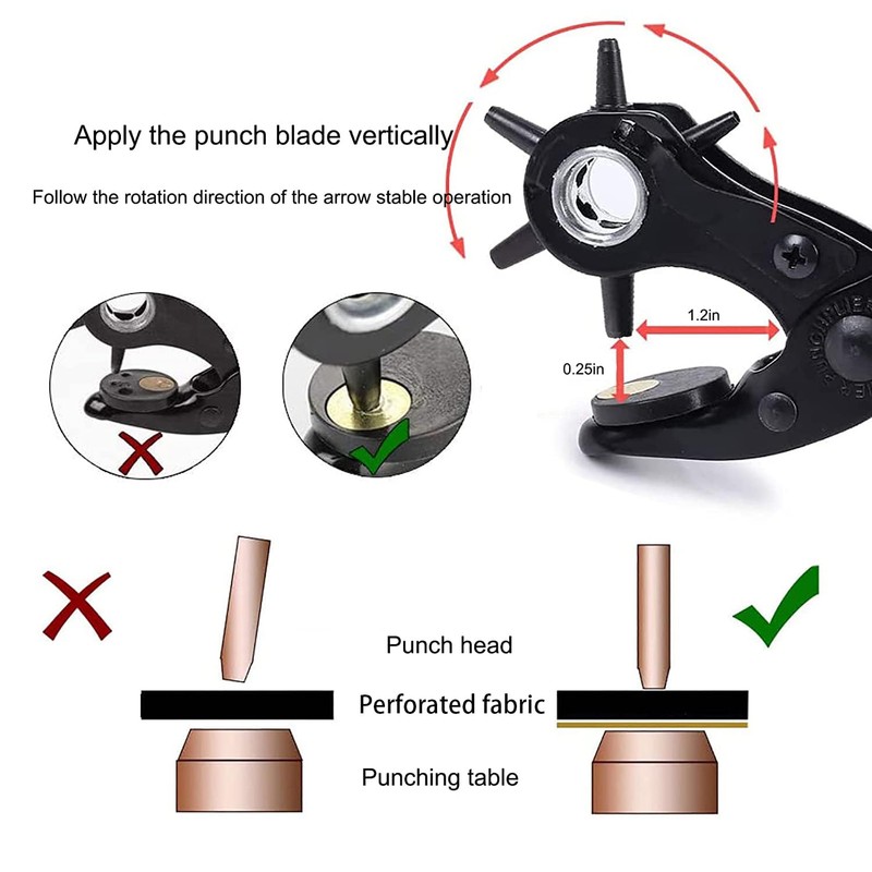 Leather Hole Punch, Belt Hole Puncher for Leather, Revolving Punch