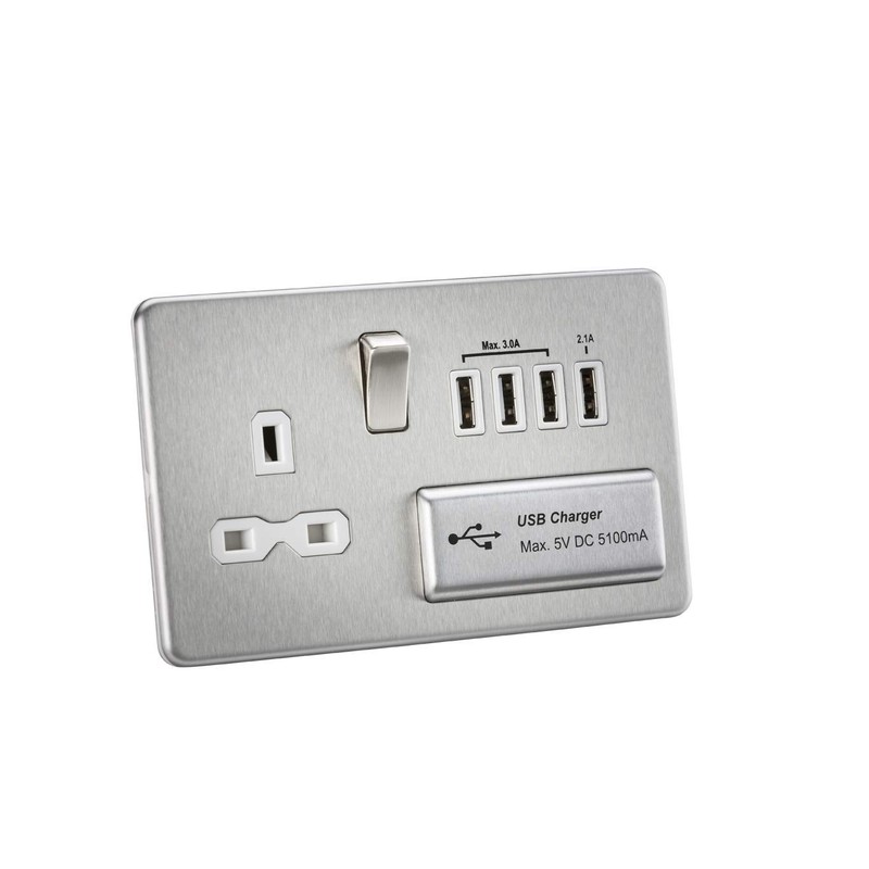 Knightsbridge SFR7USB4BC Screwless 1G 13A Switched Socket with Quad USB