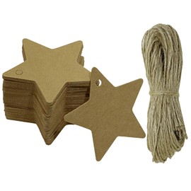 Tupalizy Star Gift Tags Blank Paper Hang Tags Labels with String for Gifts Bags Presents Bridal Shower Christmas Wedding Holiday Party Favors Jars Cans DIY Art Crafts Business, 90PCS(Brown)