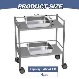 Tiangrid 4 Pack Stainless Steel Commercial Bus Tubs Food Grade Meat Processing Tubs Lug Wash Basin Tote Box for Dishwashing, Kitchen, Restaurant, Utility (13 L)