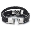 Men Three-Strand Black Braided Leather Bracelet with Steel Star of