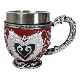 Ebros Gift Scrollwork Art Dragon Blood Red Vial With Silver Heart Dragons Tea Cup Mug With Handle