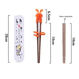Household Non-Slip Solid Wood Children's Training Chopsticks are Suitable for Children to Learn to Use Chopsticks Correctly, includes Cow Portable Box