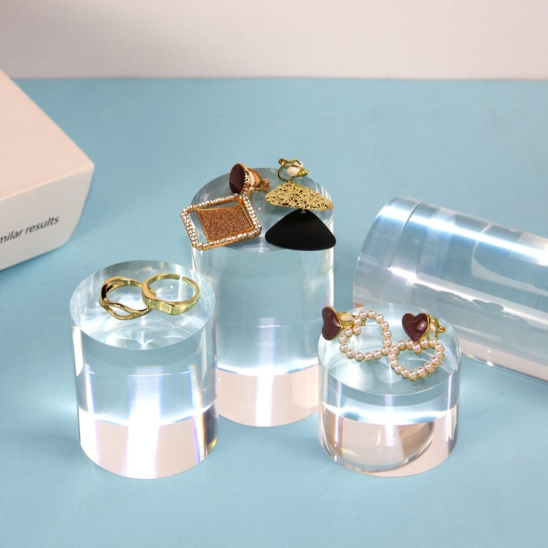 KCGANI Clear Polished Acrylic Cube Cylinder Round Photo Props, Transparent
