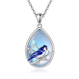 DAYLINLOVE Blue Bird Necklace Sterling Silver Moonstone Pendant Necklaces Blue Bird Jewelry Gifts for Women Bird Lovers, Sterling Silver, No Gemstone