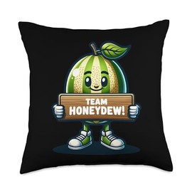 Team Honeydew Melon, Melon Mascot, Funny Fruit Vegetable Throw Pillow