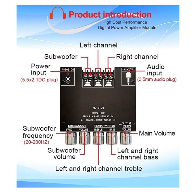 Hcskoss MT21 2.1 Channel Bluetooth 5.0 Audio Stereo Board Base