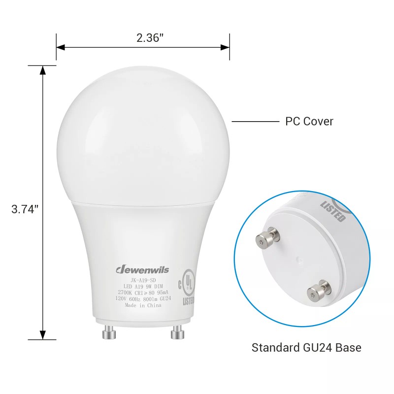 DEWENWILS 4 Pack GU24 LED Light Bulb, Dimmable 2 Prong