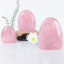 Eusice - Rose Quartz Large Natural Stone, Freeform for Standing, 100% Handmade in Our Workshop, Ethically High Quality Stone for Lithotherapy, Wellness, Meditation...