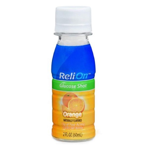 ReliOn Glucose Shot Orange Flavor - 2 Ounce - 15g of Fast Acting Carbs Per Bottle