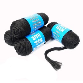 4Packs Brazilian Wool Hair for Braids 100% Brazilian Wool Hair Acrylic Yarn for African Braids/Spring Twist/Faux Locs/Box Braids/Wraps with Crochet Hook (4, 1B#)