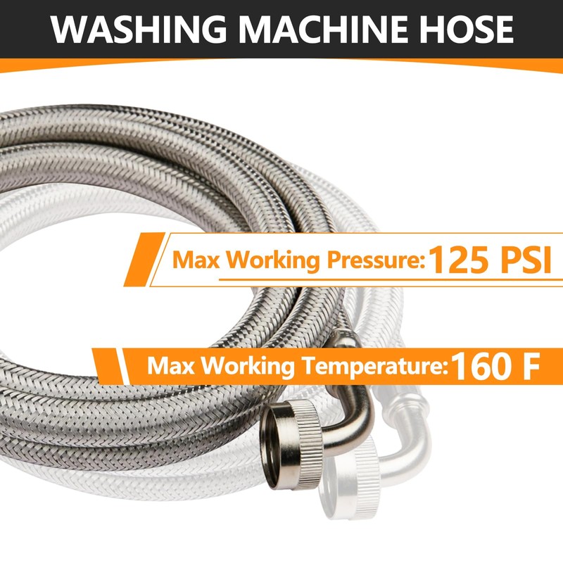 2-Pack HeSun 6 Ft Washing Machine Hose, 3/4" FHT Stainless
