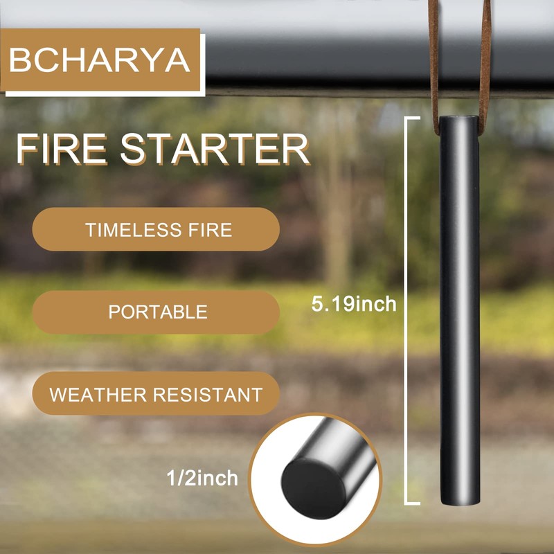 BCHARYA Fire Starter Survival Tool Round Solid Ferro Rod &