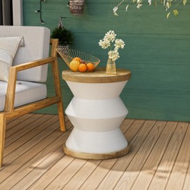 COSIEST Outdoor Side Table Set of 2, Round MgO Concrete Side Table, Patio End Table, Lightweight Concrete Accent Table with Rotund Base, Cylinder Top Plant Stand for Garden and Deck