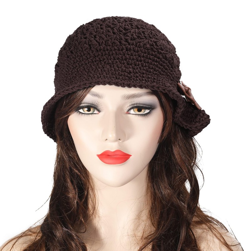 ZLYC Women Winter Crochet Bucket Hat Handmade Cotton Knit Cloche