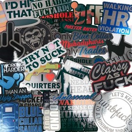 Chrome Hard Hat Stickers for Adults - 30 Pcs, Funny (Dirty) for Water Bottle, Laptop, Helmet, Cars, Tool Box, Cars - Blue Collar Stickers for Men, Waterproof