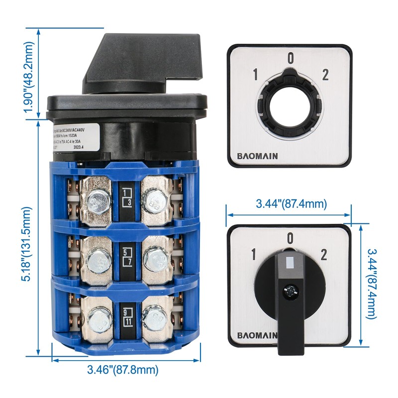 Baomain 160A Rotary Selector Cam Changeover Switch, SZW26-160/D303.3 AC 660V
