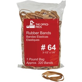 #64 Rubber Bands, All Purpose Rubber Bands, Natural Crepe, Approximately 320 Rubber Bands Per Bag, Rubber Band Measurements: 3-1/2" x 1/4'' - 1 Pound Bag