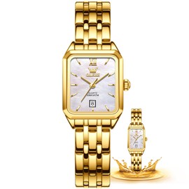 OLEVS Gold Womens Watch White Face Womens Watches for Small Wrists Luxury Diamond Luminous Easy Read Watches for Women with Date Easy to Read Vintage Analog Quartz Female Reloj para Mujer