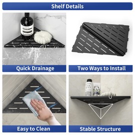 Bernkot Corner Shower Shelf 10" Matte Black 304 Stainless Steel Slot Design Recessed Corner Shelves, Grout in Bathroom Shower Shelf for Tiled Wall, 2 Pack