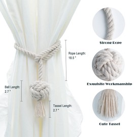 WANFASO 2 Pack Tassel Rope Curtain Tie Backs Nautical Style Drapery Holdbacks for Outdoor Curtain Tiebacks Rope - Beige