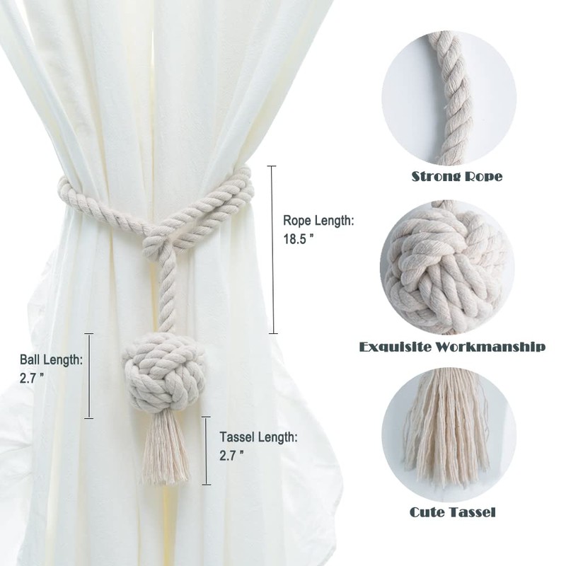 WANFASO 2 Pack Tassel Rope Curtain Tie Backs Nautical Style