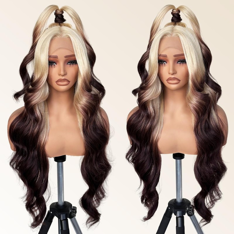 FABÉLLE Ombre Blonde Brown strunk Lace Front Wig Synthetic Blonde