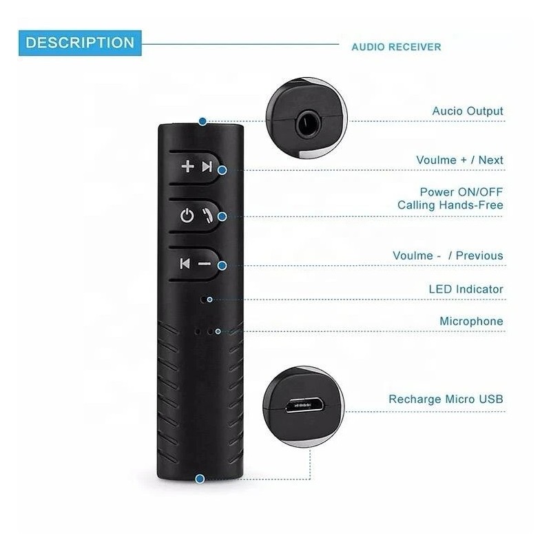 Unbranded 3.5mm wireless Receiver Handsfree Adapter bluetooth 5.0 receiver for