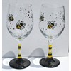 Honey Bee Hand Painted Stemmed Wine Glasses Set of 2