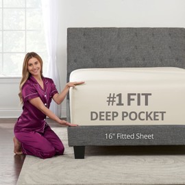 Full Fitted Sheet Only – REAL [16-Inch] Extra Deep Pocket Full Size Fitted Sheet – Your PERFECTLY–FIT Fitted Sheet for 14”–18” Deep Mattress – Best Fit Bottom Fitted Bed Sheet Full – Ivory (Off White)