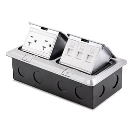 Double Pop Up Floor Outlet, Stainless Steel Tamper-Resistant Duplex Receptacle Outlet Floor Outlet Box Multiple Sockets with 20A Socket and LAN Port