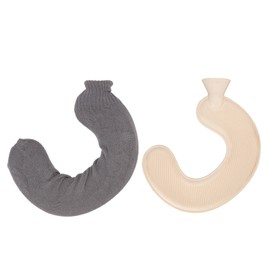 U Shaped Hot Water Bag Soft 1L Water Injection Neck Shoulder Hot Water Bottle with Soft Cover for Travel Grey Pure Color