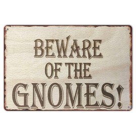 SmartCows 8 X 12 Novelty Funny Sign Beware of The Gnomes Vintage Metal Tin Sign Wall Sign Plaque Poster for Home Bathroom and Cafe Bar Pub, Wall Decor Car Vehicle License Plate Souvenir