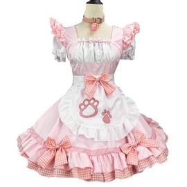 Gothic Sweet Girls Princess Dress Doll Collar Lace Apron Retro Ruffle Pockets with headdress Cosplay French Maid Costume