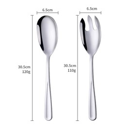Bisda Salad Spoon and Fork Set Stainless Steel Salad Servers Set of 2, Silver Large Serving Spoon and Fork 30.5 cm/12 inches Length